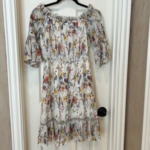 Floral dress with ruffle and embroidery detail